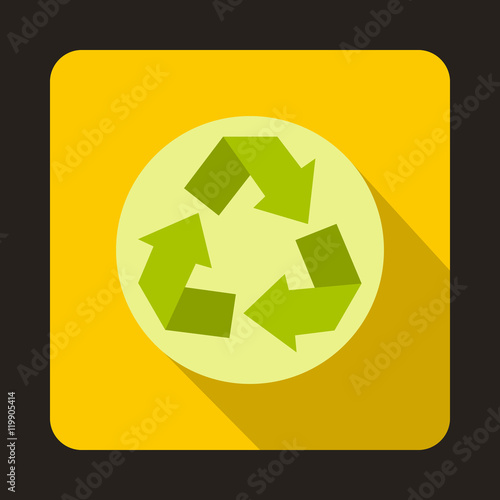 Recycle symbol icon in flat style on a yellow background vector illustration
