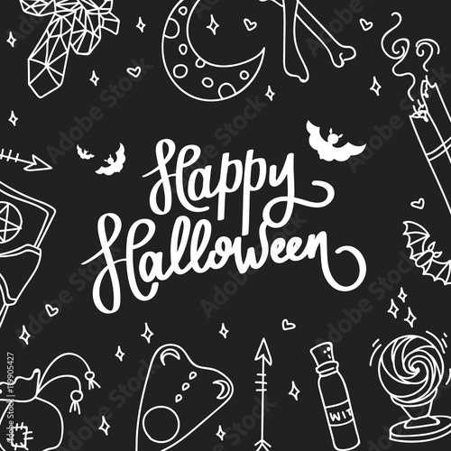 Happy Halloween. The trend calligraphy. Illustration with witchcraft