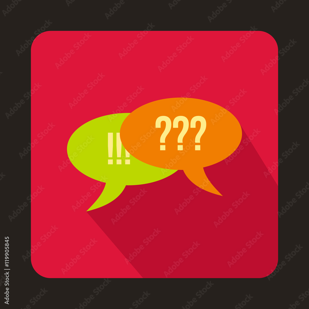 Fototapeta premium Speech bubbles with question and exclamation marks icon in flat style on a crimson background vector illustration