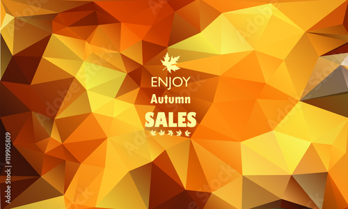 Geometric triangular background card with maple leaf, enjoy autumn sales