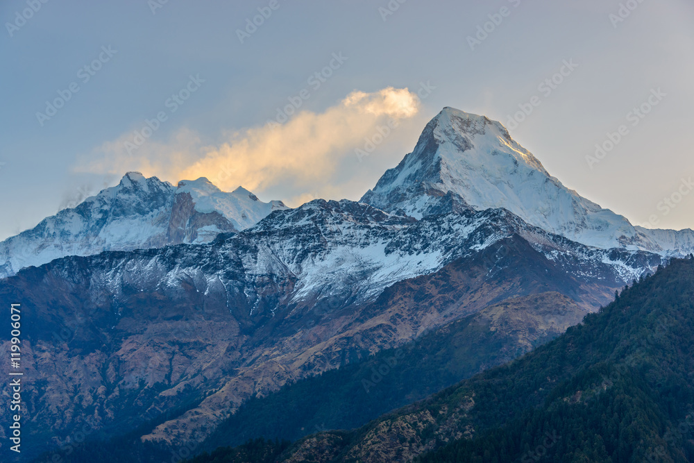 The Annapurnas at sunrise in Nepal