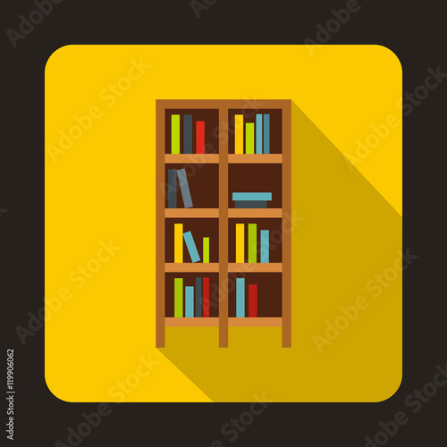 Bookcase icon in flat style on a yellow background vector illustration