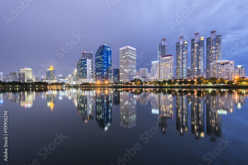 Skyline of Bangkok at night from Benjakiti Park  Bangkok  Thaialnd