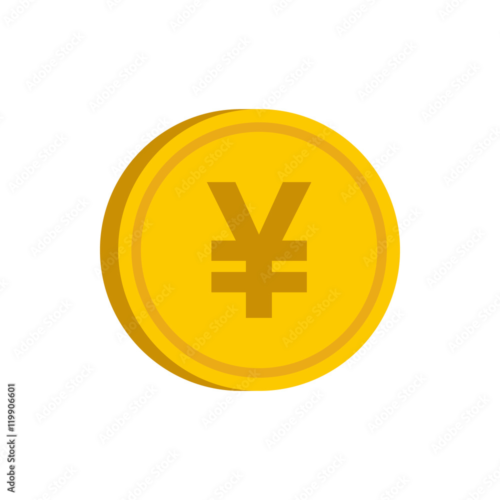 Gold coin with yen sign icon in flat style on a white background vector illustration Gold coin with yen sign icon in flat style on a white background vector illustration