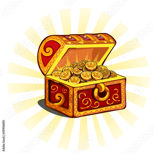 Red glowing open chest with gold coins
