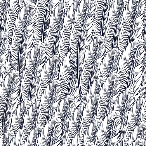 Seamless pattern with hand-drawn feathers