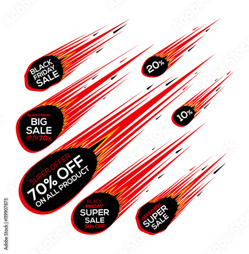 Black Friday sale. Super sale and discount. Falling meteorite. Vector illustration