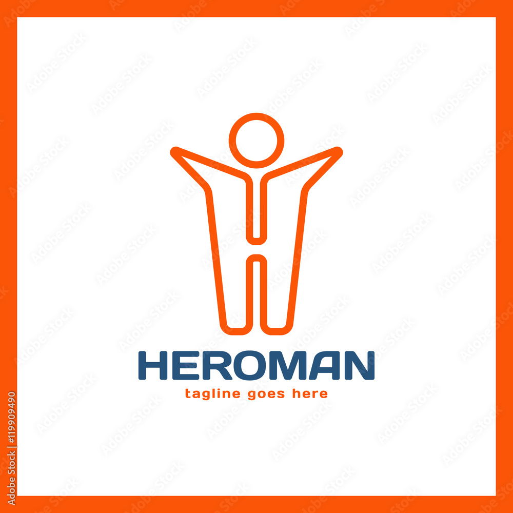 Hero Man Logo - Letter H. Hand Up Men Logotype. Hero Man Logo - Letter H. Hand Up Men Logotype.