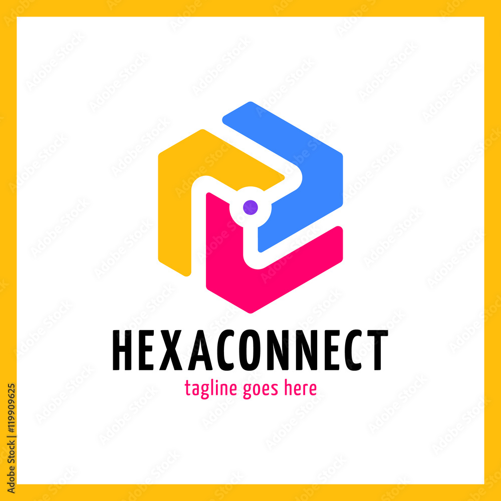 Hexagon connect line with dot in center. Three abstract part. Hexagon connect line with dot in center. Three abstract part.
