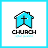 Home Church Logo. House Bible logotype. Calvary cross silhouette negative space