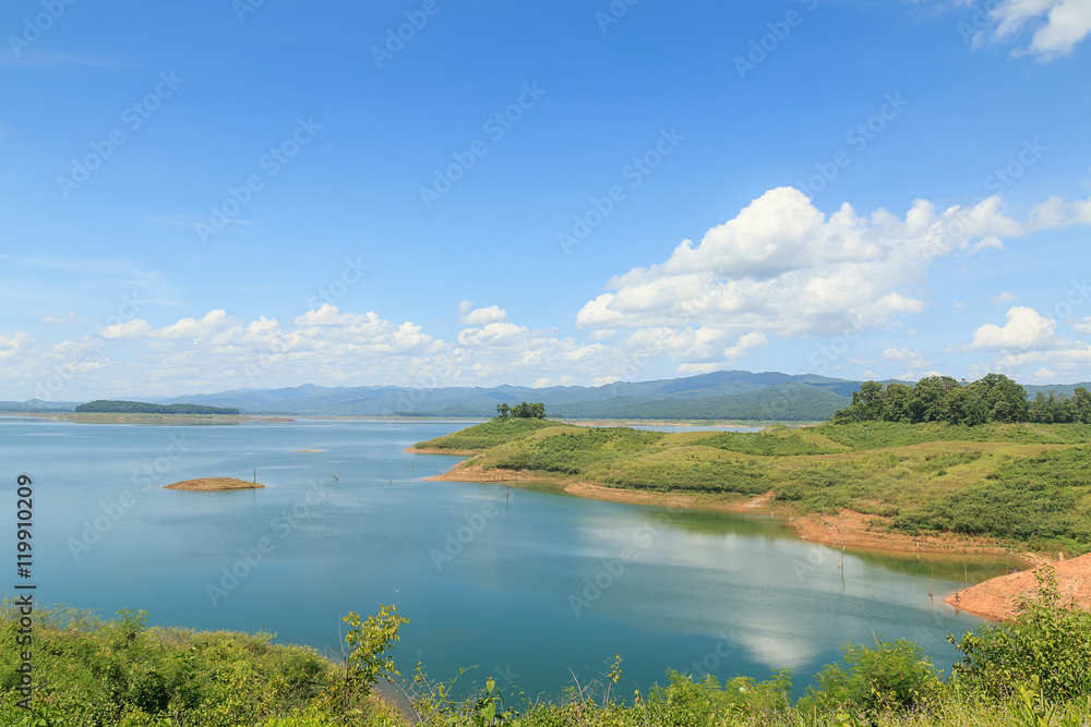 Landscapes blue sky with white clouds  and rivers