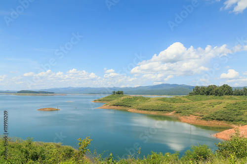 Landscapes blue sky with white clouds and rivers