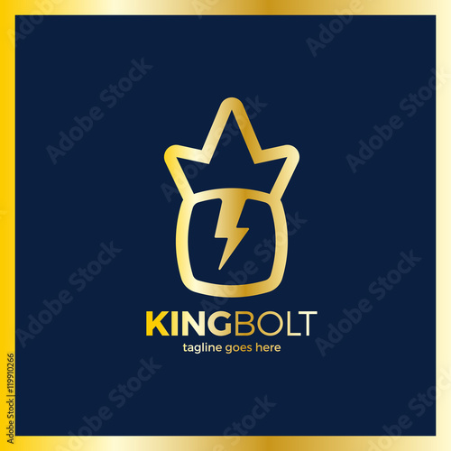King Bolt Logo. Box Negative Space Volt Crow Flash Logotype