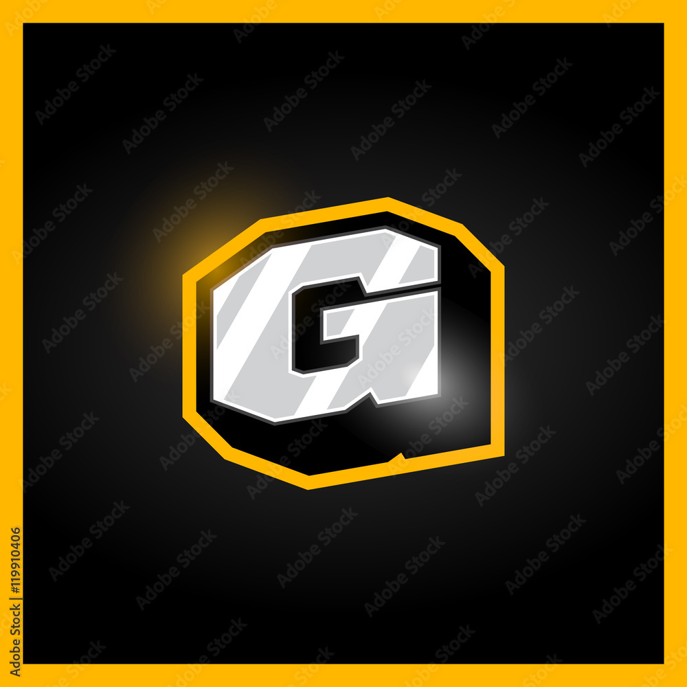 Retro sport style alphabet letter G for logo, titles, monogram. Metal with bold outline font Retro sport style alphabet letter G for logo, titles, monogram. Metal with bold outline font