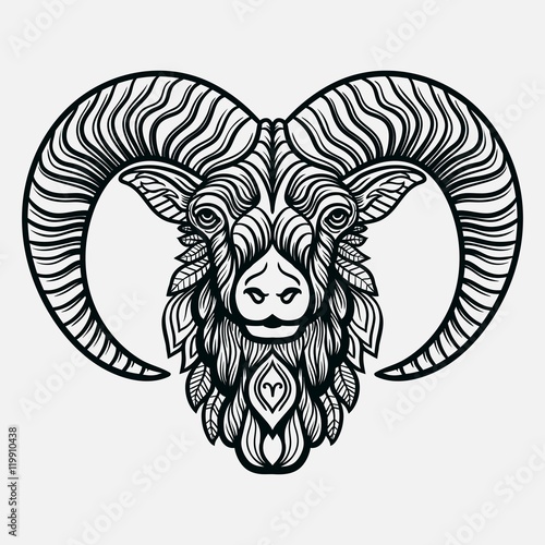 Hand drawn line art of zodiac arias. Vector