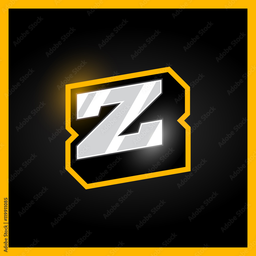 Retro sport style alphabet letter Z for logo, titles, monogram. Metal with bold outline font Retro sport style alphabet letter Z for logo, titles, monogram. Metal with bold outline font