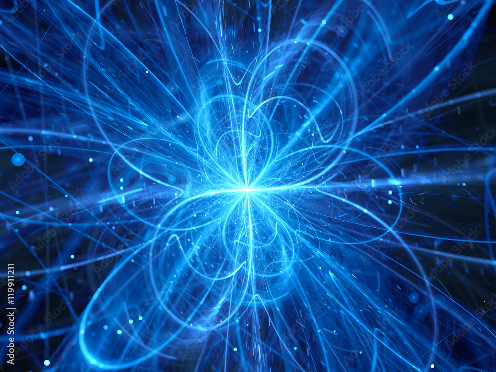 Fototapeta premium Blue glowing chaotic curves in space