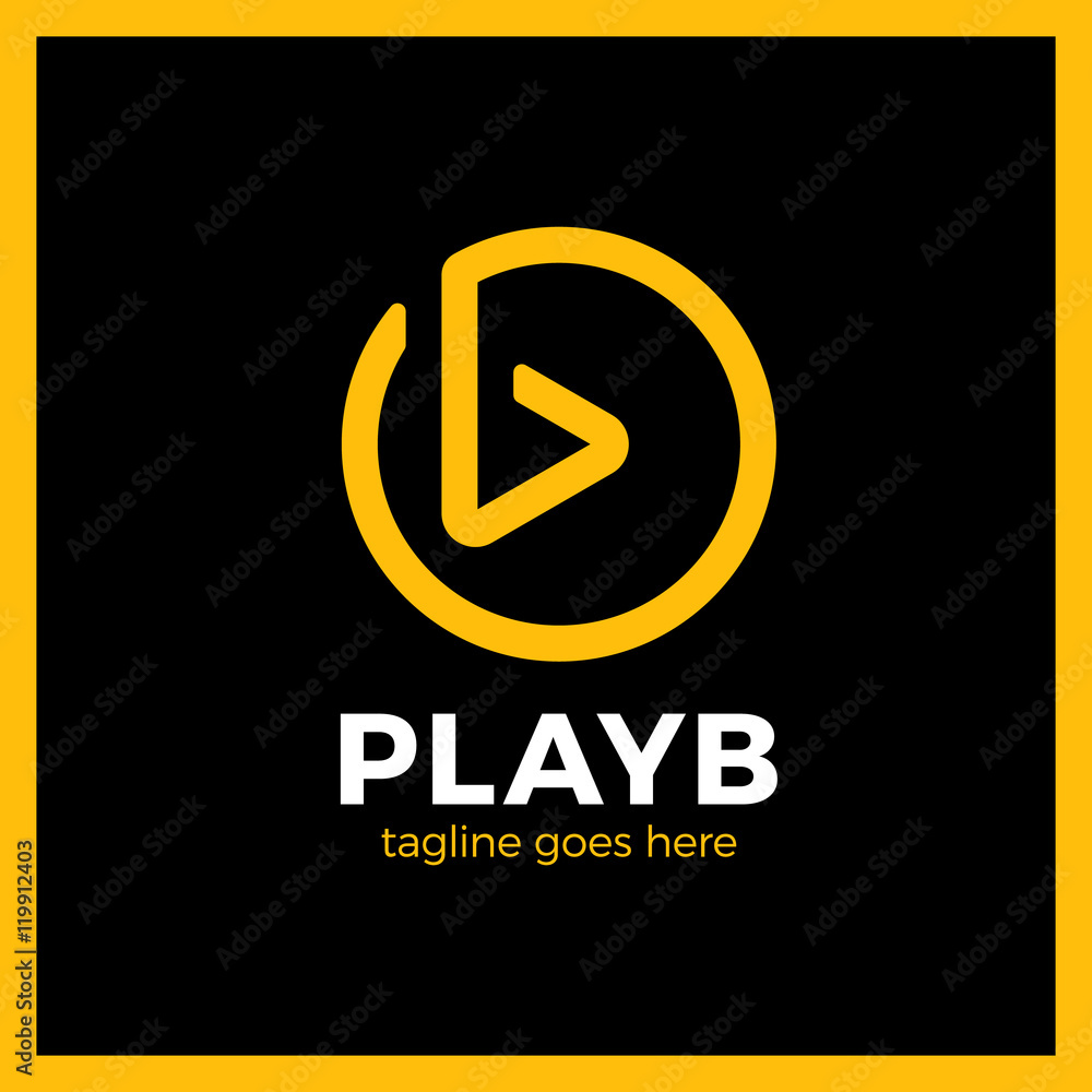 letter b play shape icon logo in circle. outline style letter b play shape icon logo in circle. outline style