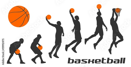 Set different poses basketball players in silhouettes.