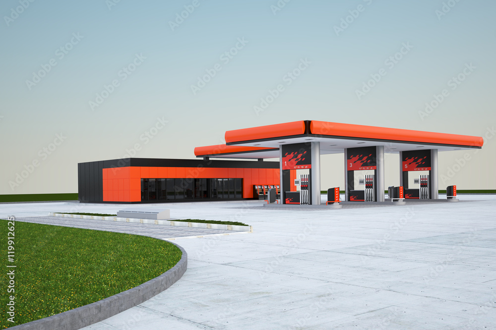 gas station render in grey color gas station render in grey color