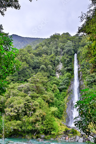 Waterfall in the forest in Westland National Park  New Zealand