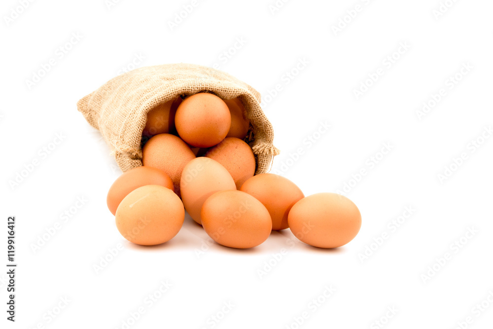 Eggs wrapped in sackcloth isolated on white background Eggs wrapped in sackcloth isolated on white background