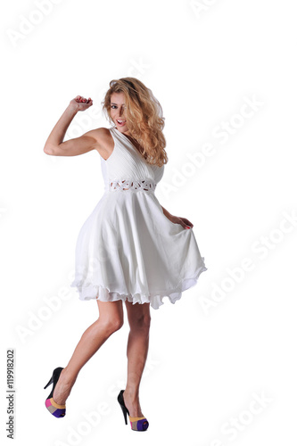 beautiful young happy women in white dress