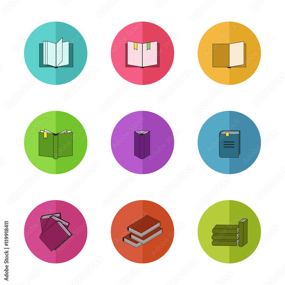 Colorful education icons set with line books isolated vector Colorful education icons set with line books isolated vector