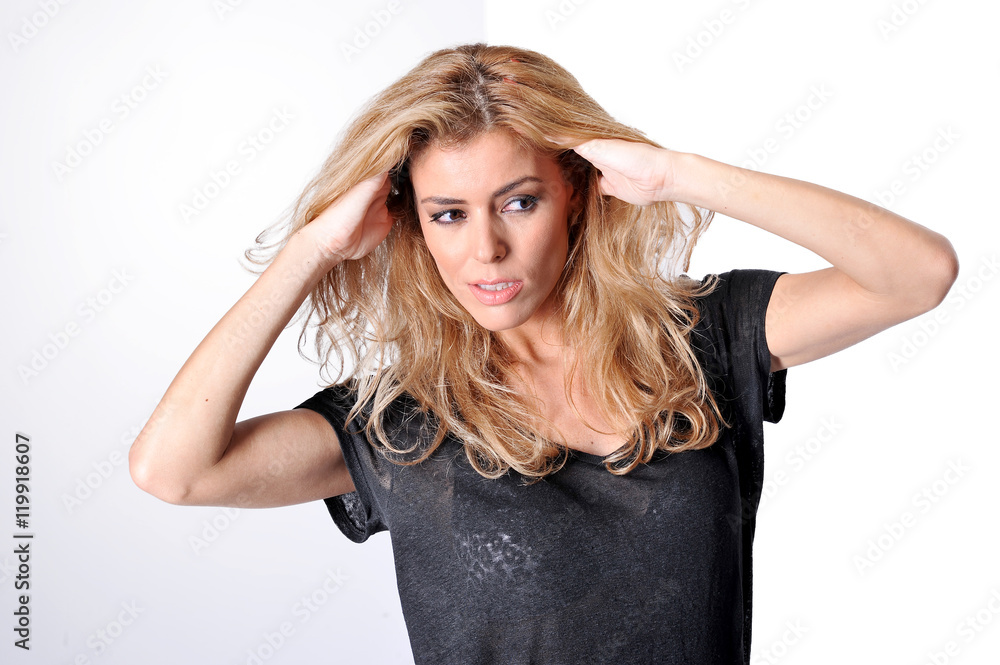 young blonde curly hair women portrait young blonde curly hair women portrait