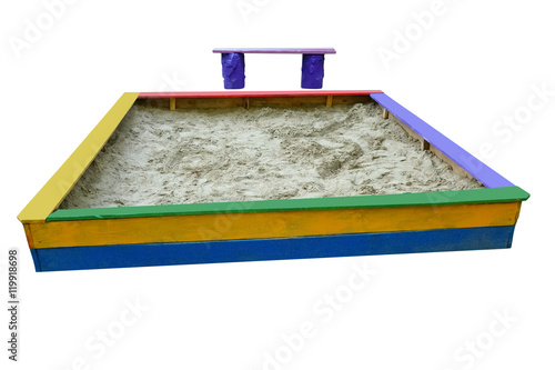 Sandbox and bench on a white background