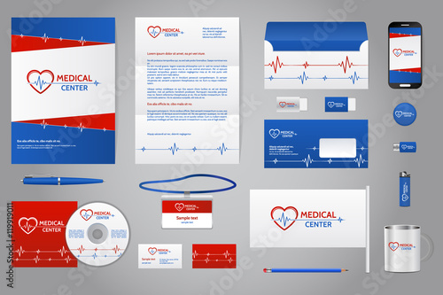 Medical company corporate identity branding template. Modern business stationery mock-up.