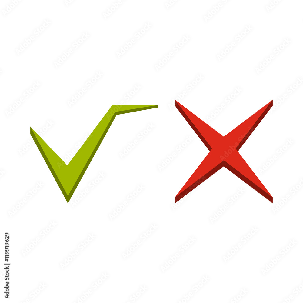 Tick and cross icon in flat style isolated on white background. Click and choice symbol vector illustration Tick and cross icon in flat style isolated on white background. Click and choice symbol vector illustration