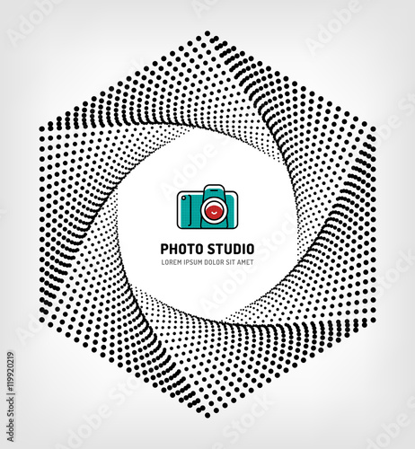 Photo studio logo design template, Camera aperture, shutter symbol. Photo and photographer modern concept, vector illustration