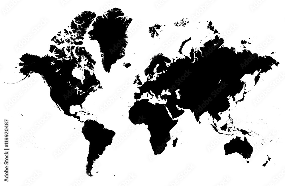 Fototapeta Detailed map of the world vector silhouette