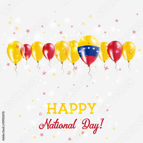 Venezuela, Bolivarian Republic of Independence Day Sparkling Patriotic Poster. Happy Independence Day Card with Venezuela, Bolivarian Republic of Flags, Confetti, Stars, Bokeh and Glitter.