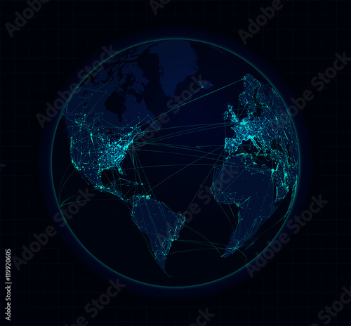 Earth sphere communications global technology. Vector
