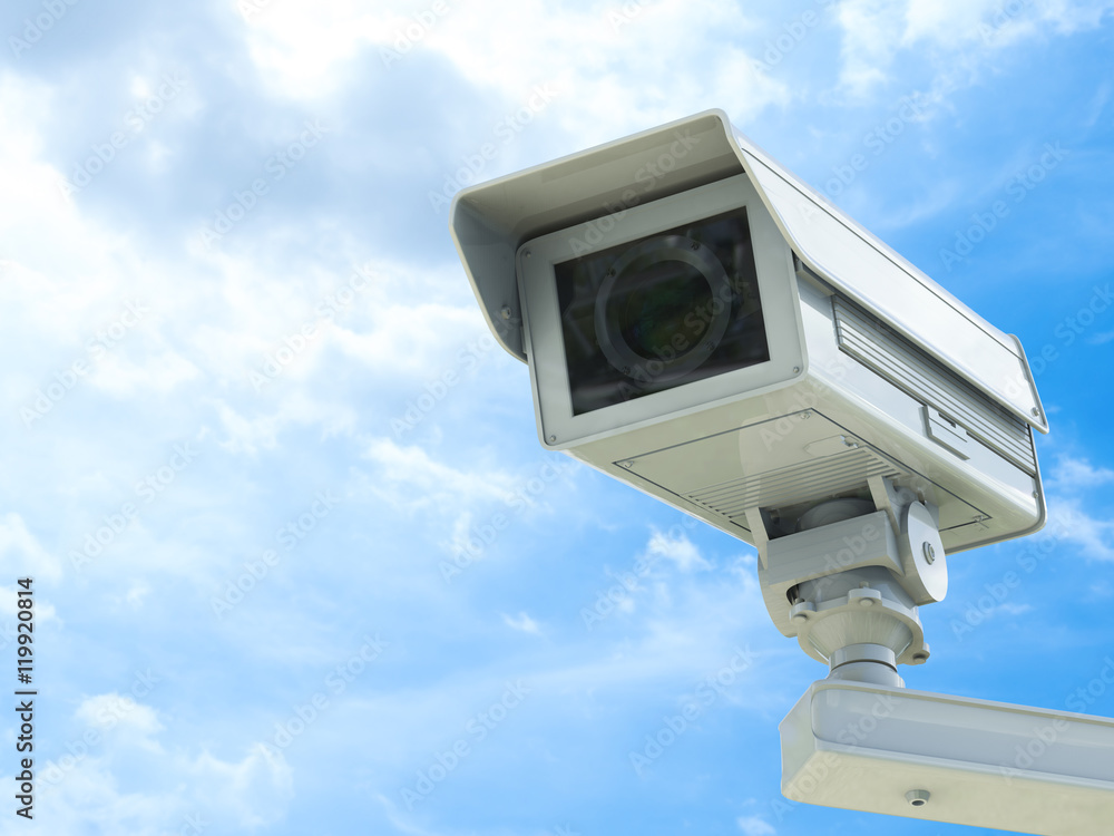 cctv camera or security camera on blue sky background cctv camera or security camera on blue sky background