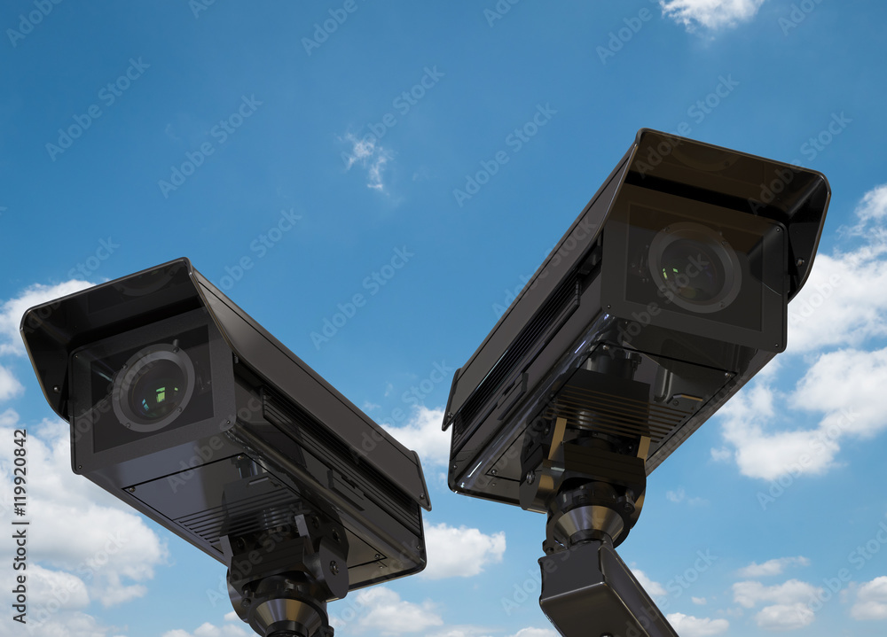 cctv camera or security camera on blue sky background cctv camera or security camera on blue sky background