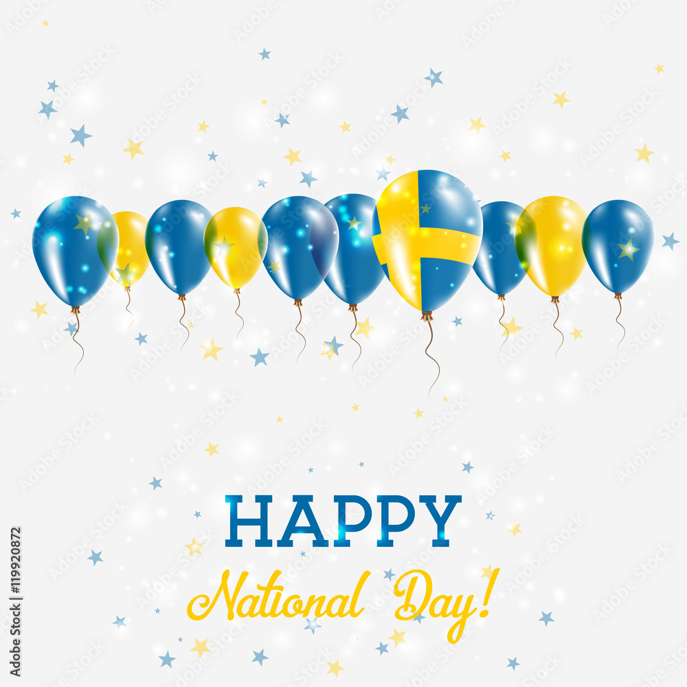 Sweden Independence Day Sparkling Patriotic Poster. Happy Independence