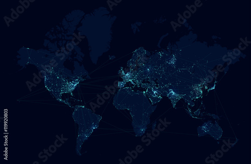 World map with global technology and telecommunication network. Vector illustration