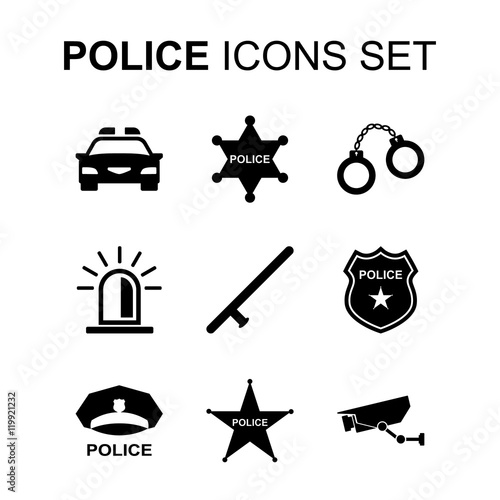 Police icons set. Vector illustration