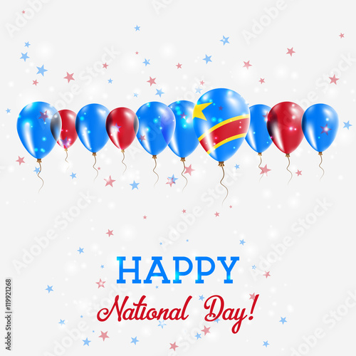 Congo, The Democratic Republic Of The Independence Day Sparkling Patriotic Poster. Happy Independence Day Card with Congo, The Democratic Republic Of The Flags, Confetti, Stars, Bokeh and Glitter.