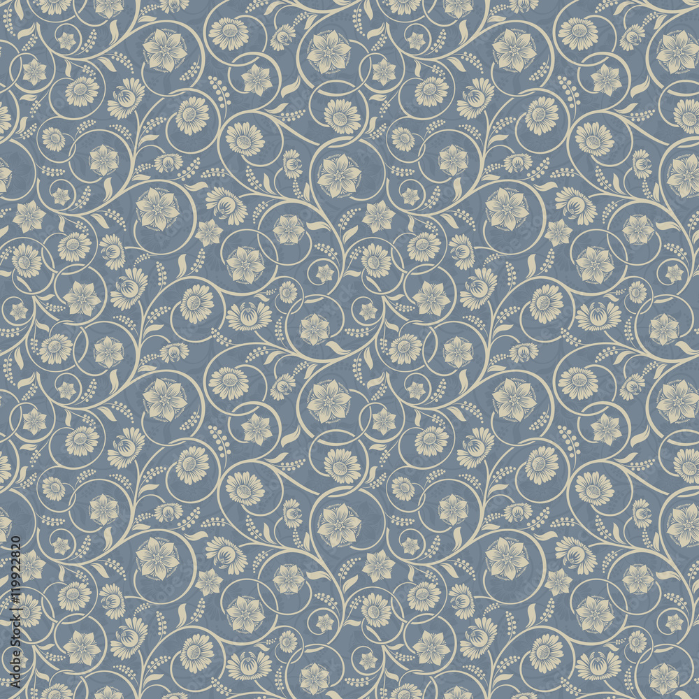 Seamless background of light beige and blue color in the style of Damascus Seamless background of light beige and blue color in the style of Damascus