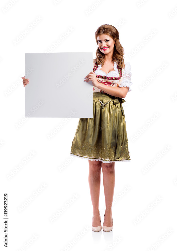 Woman in bavarian dress, studio shot, copy space Woman in bavarian dress, studio shot, copy space