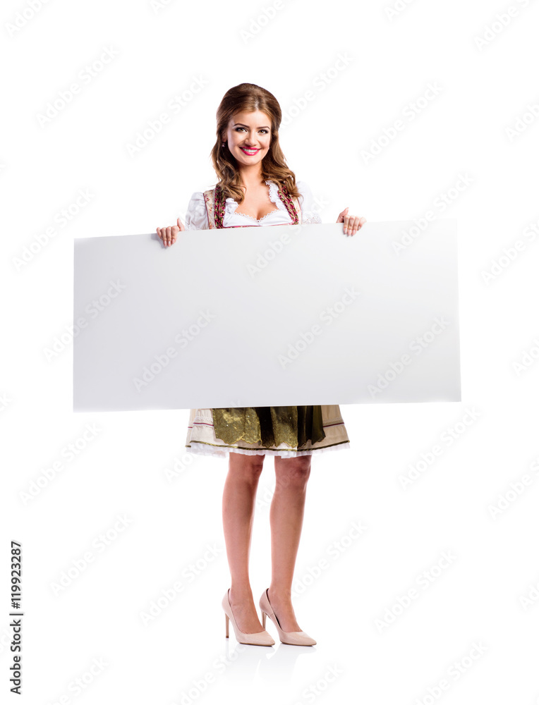 Woman in bavarian dress, studio shot, copy space Woman in bavarian dress, studio shot, copy space