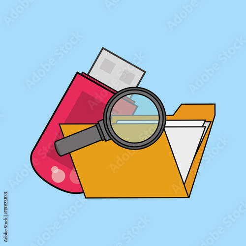 envelope or file folder with usb drive and magnifying glass icon