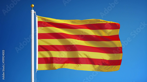 Catalunya flag waving against clean blue sky, close up, isolated with clipping path mask alpha channel transparency photo