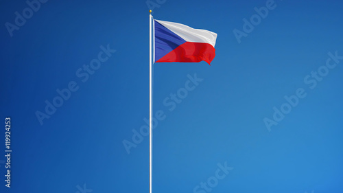 Czech flag waving against clean blue sky, long shot, isolated with clipping path mask alpha channel transparency