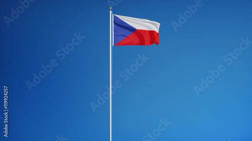 Czech flag waving against clean blue sky, long shot, isolated with clipping path mask alpha channel transparency