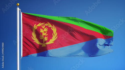 Eritrea flag waving against clean blue sky  long shot  isolated with clipping path mask alpha channel transparency